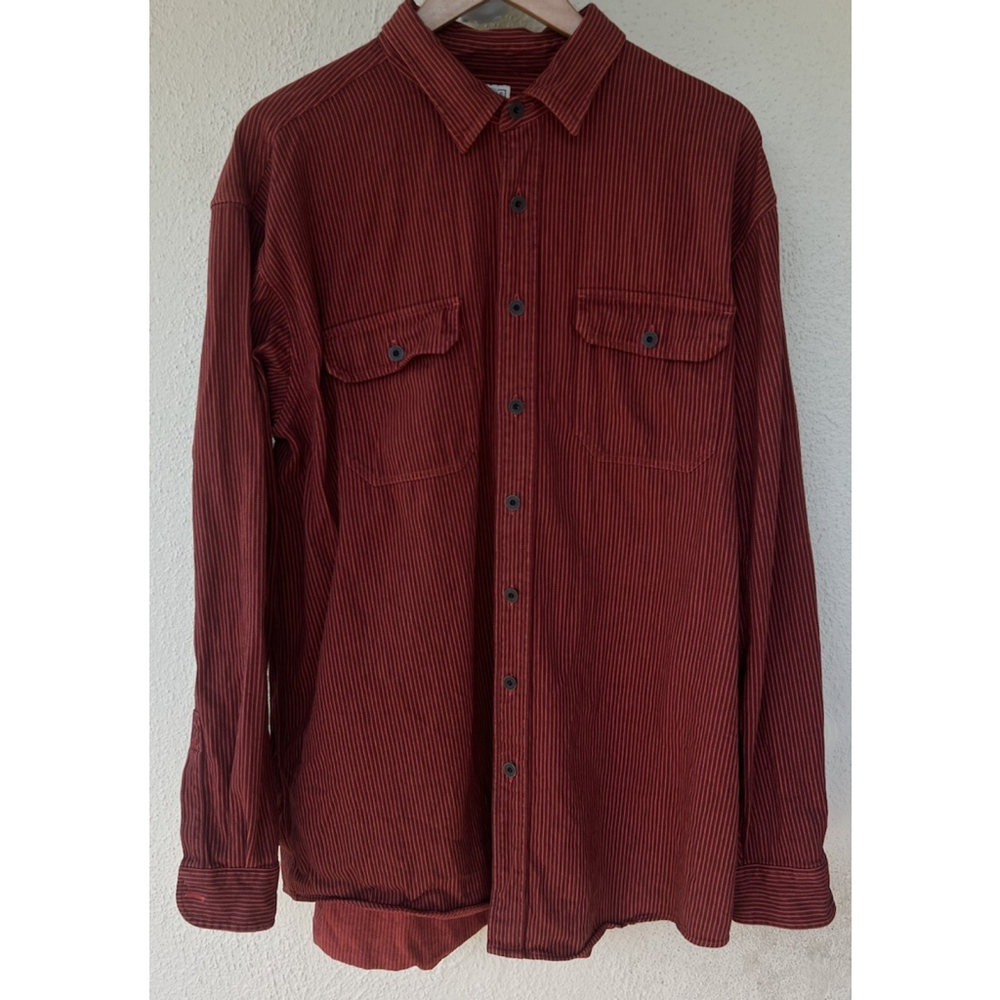 LL Bean Men's XL Tall Red Striped Long Sleeve Button Heavy Shirt Cabin Outdoors